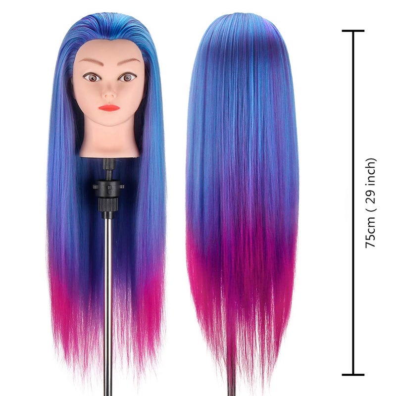 TopDirect Mannequin Head with Hair, 29" 100% Synthetic Fiber Training Head Manikin Cosmetology Hair Doll Head Styling Hairdressing Training Braiding Practice Heads with Clamp Holder and Tools - Image 3